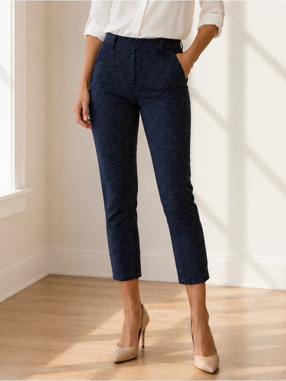 Banana Republic Sloan Curvy Skinny Ankle Pants Navy Dot Size 8